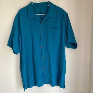 Tommy Bahama Men’s short sleeve silk button down teal blue size XL. EUC!